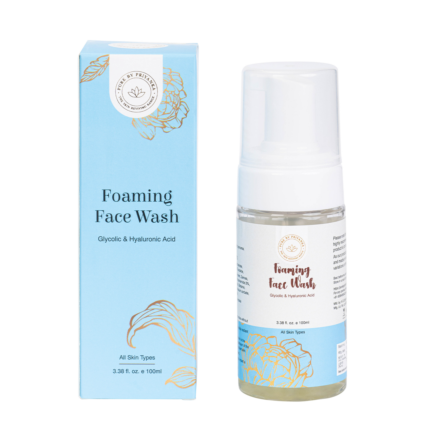Foaming face wash with rich, airy lather for gentle daily cleansing by pure by priyanka