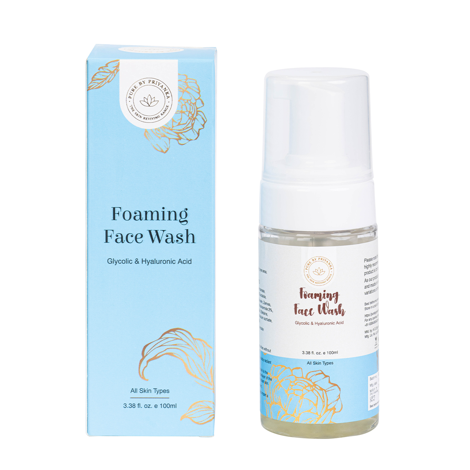Foaming face wash with rich, airy lather for gentle daily cleansing by pure by priyanka