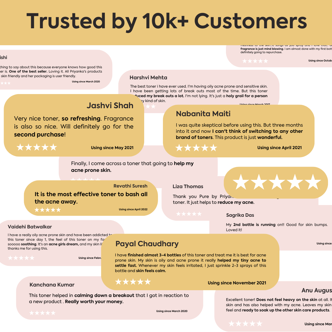 Customer testimonial showing results after using green tea toner regularly