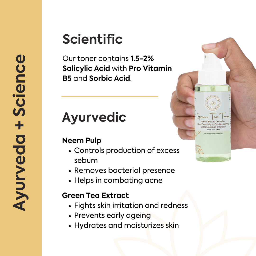 Green tea toner with Ayurvedic herbs for oil control and pH balance