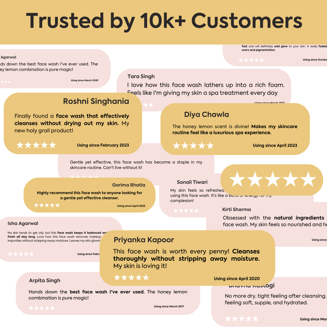 verified customer testimonial with honey lemon face wash product