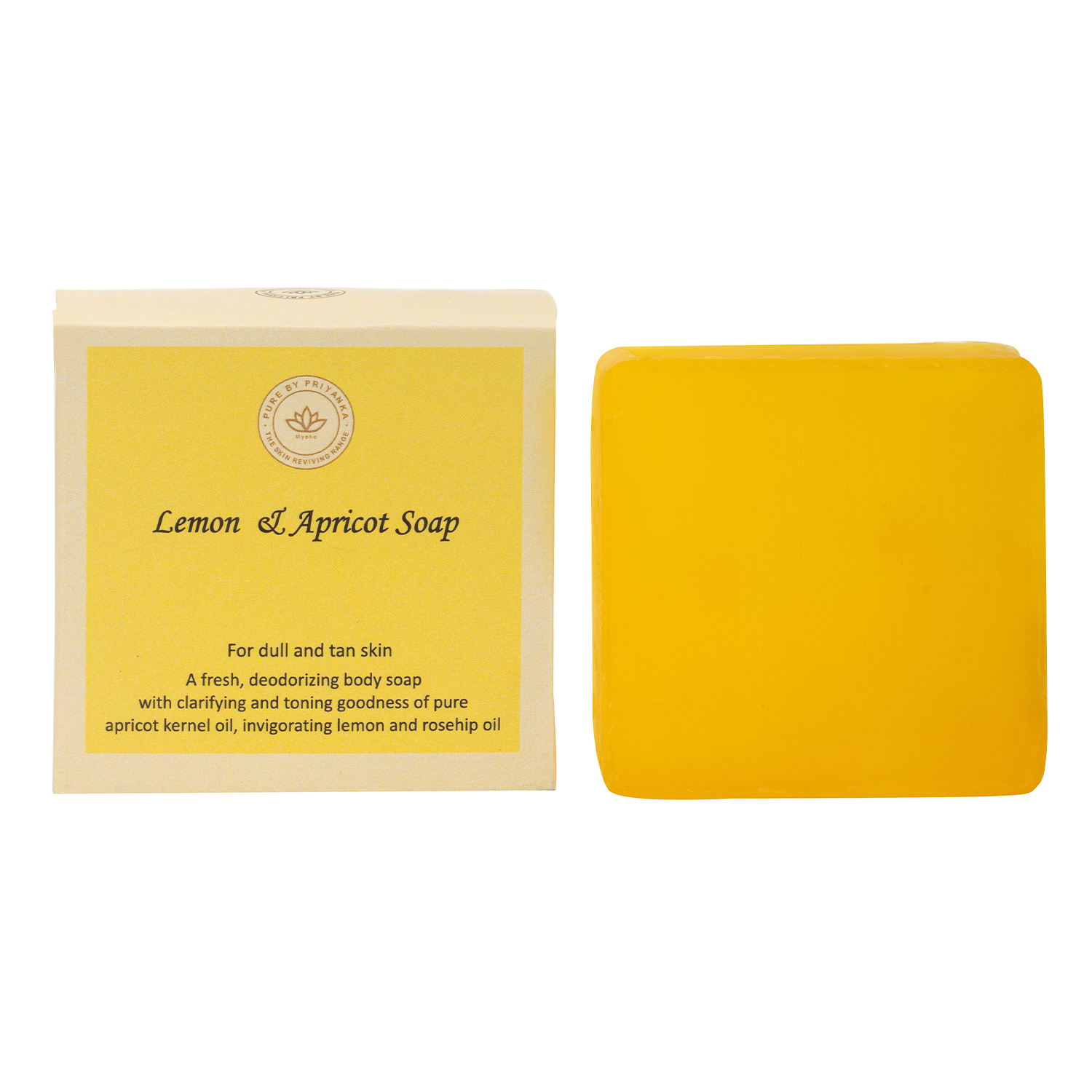 Lemon and apricot soap with packaging and bar by pure by priyanka 