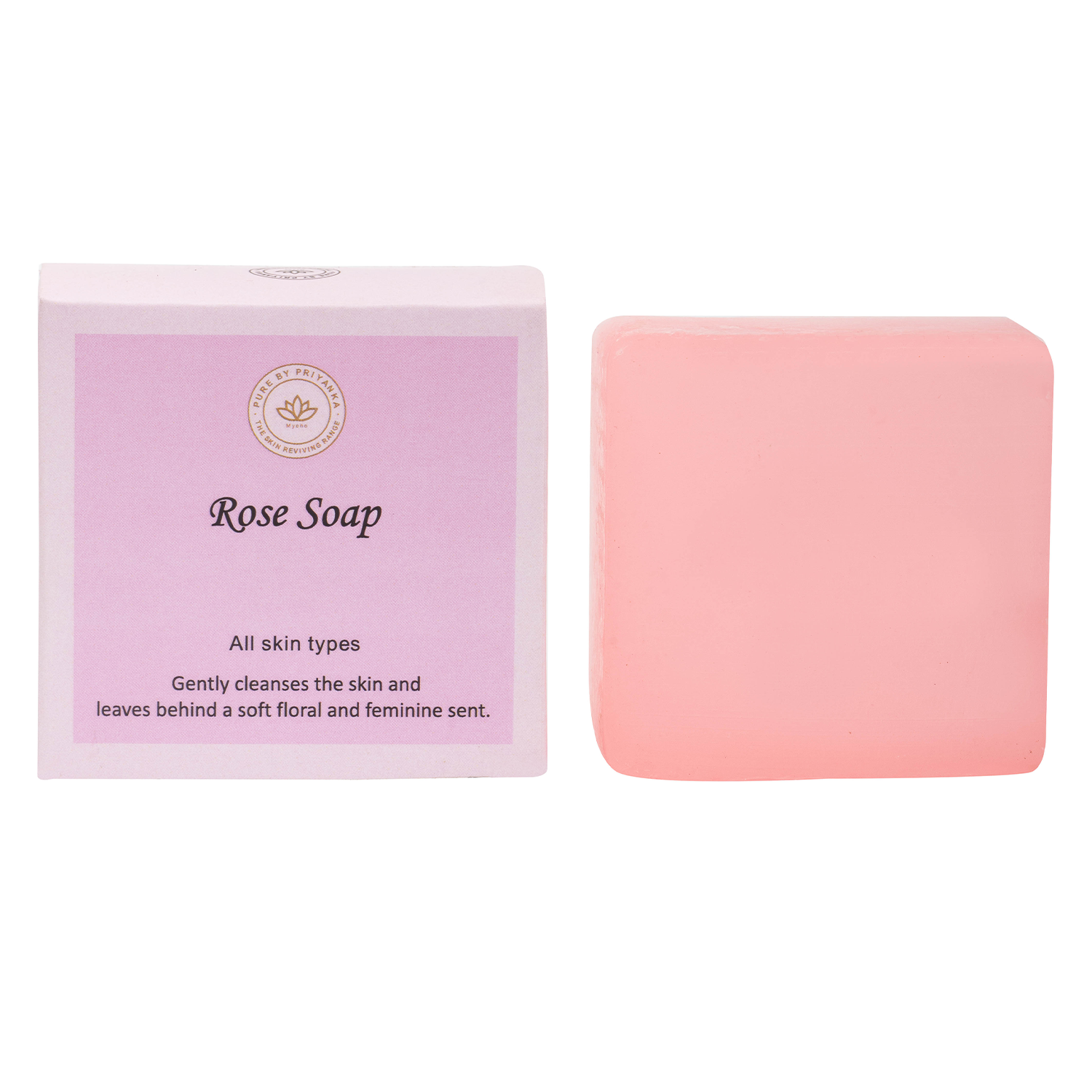 Natural rose soap skincare product packaging by pure by priyanka