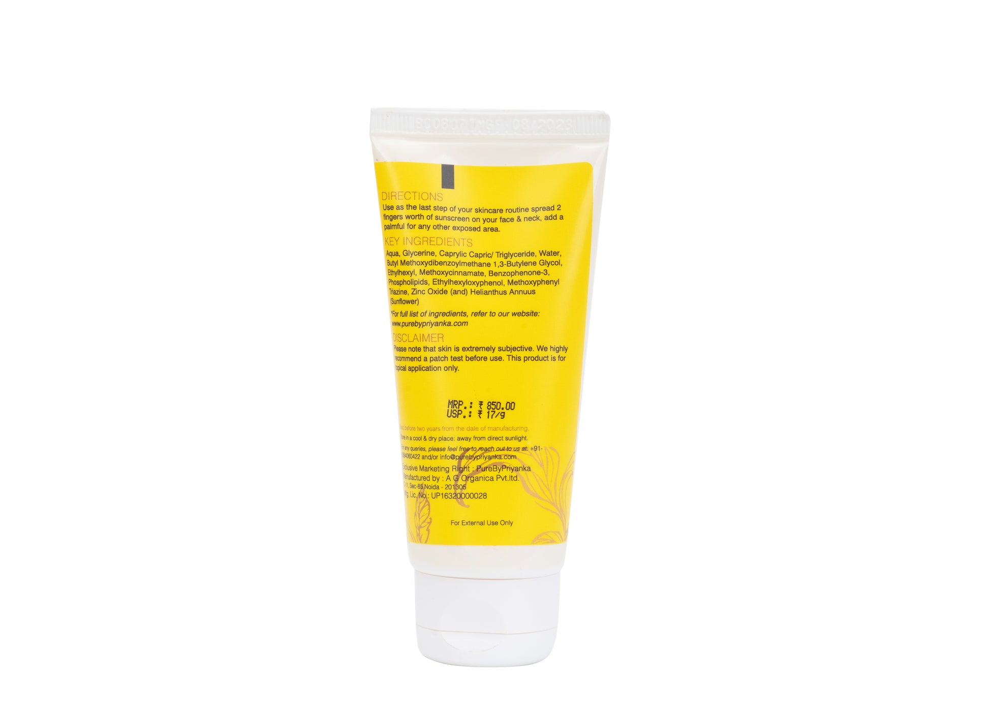 Sunkissed sunscreen SPF 50 ingredients with natural extract